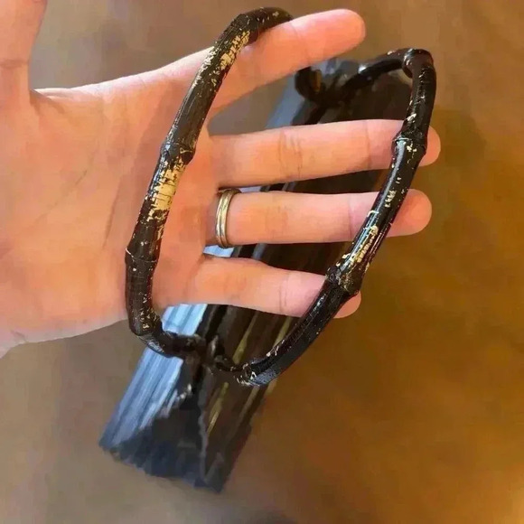 World market wooden purse with bamboo handles very boho artsy look - Picture 5 of 16